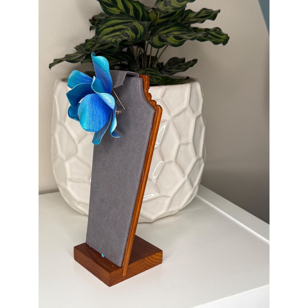 Vintage Sculptural Blue Ombre Metal Flower Statement Brooch Large Floral Pin - Picture 3 of 11